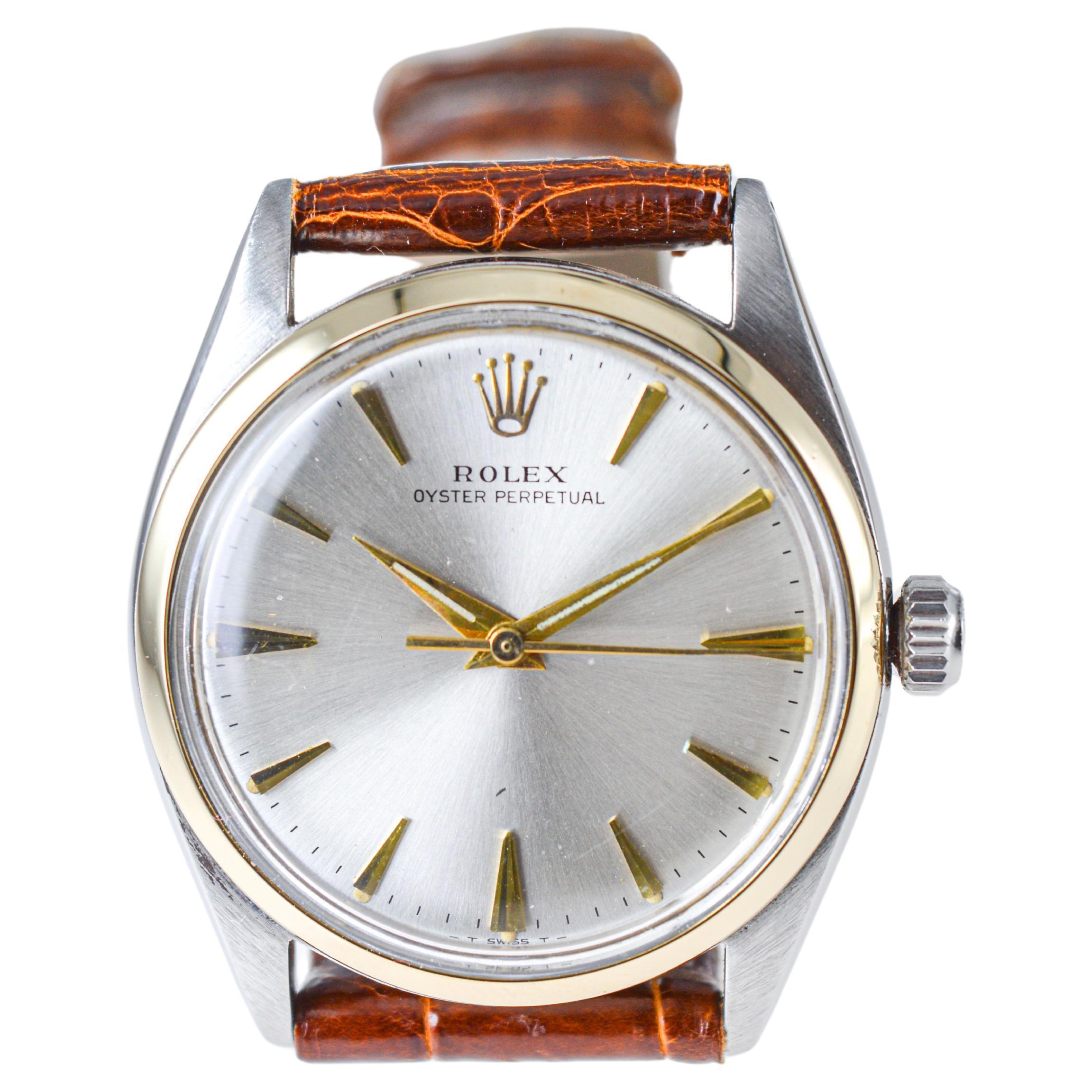 Rolex Steel and Gold Oyster Perpetual with Original Dial Rare Model circa, 1950s For Sale 7