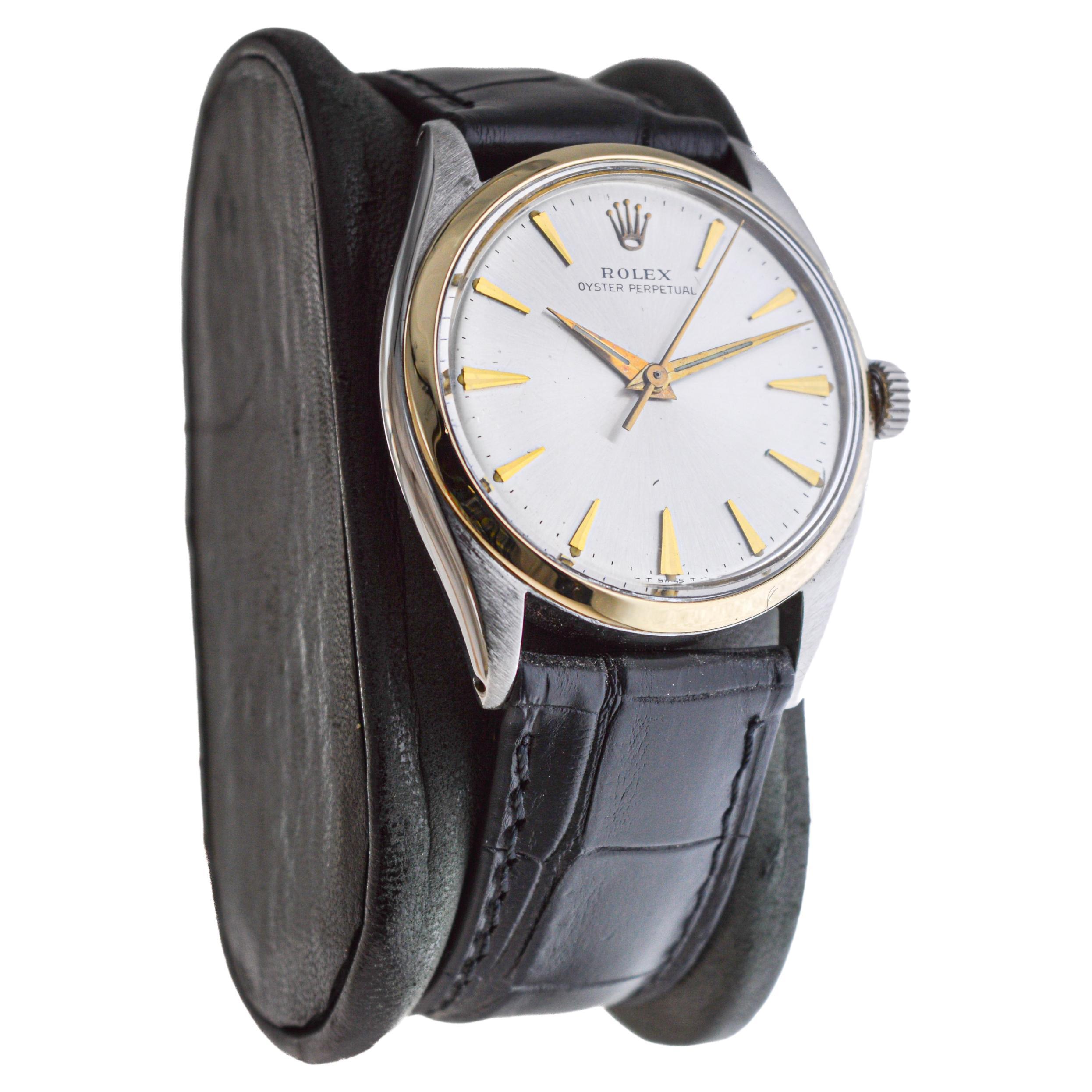Modern Rolex Steel and Gold Oyster Perpetual with Original Dial Rare Model circa, 1950s For Sale