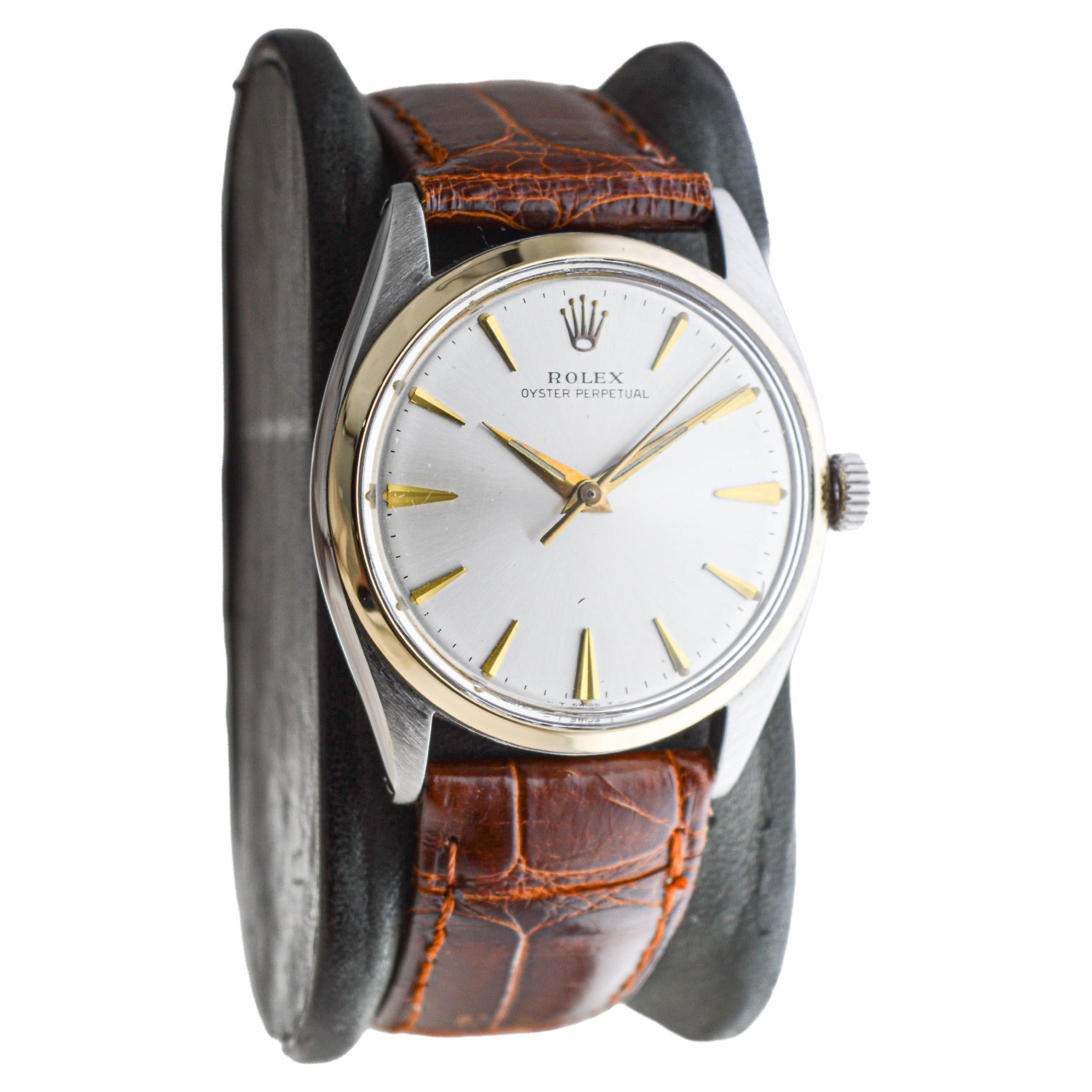 Women's or Men's Rolex Steel and Gold Oyster Perpetual with Original Dial Rare Model circa, 1950s For Sale