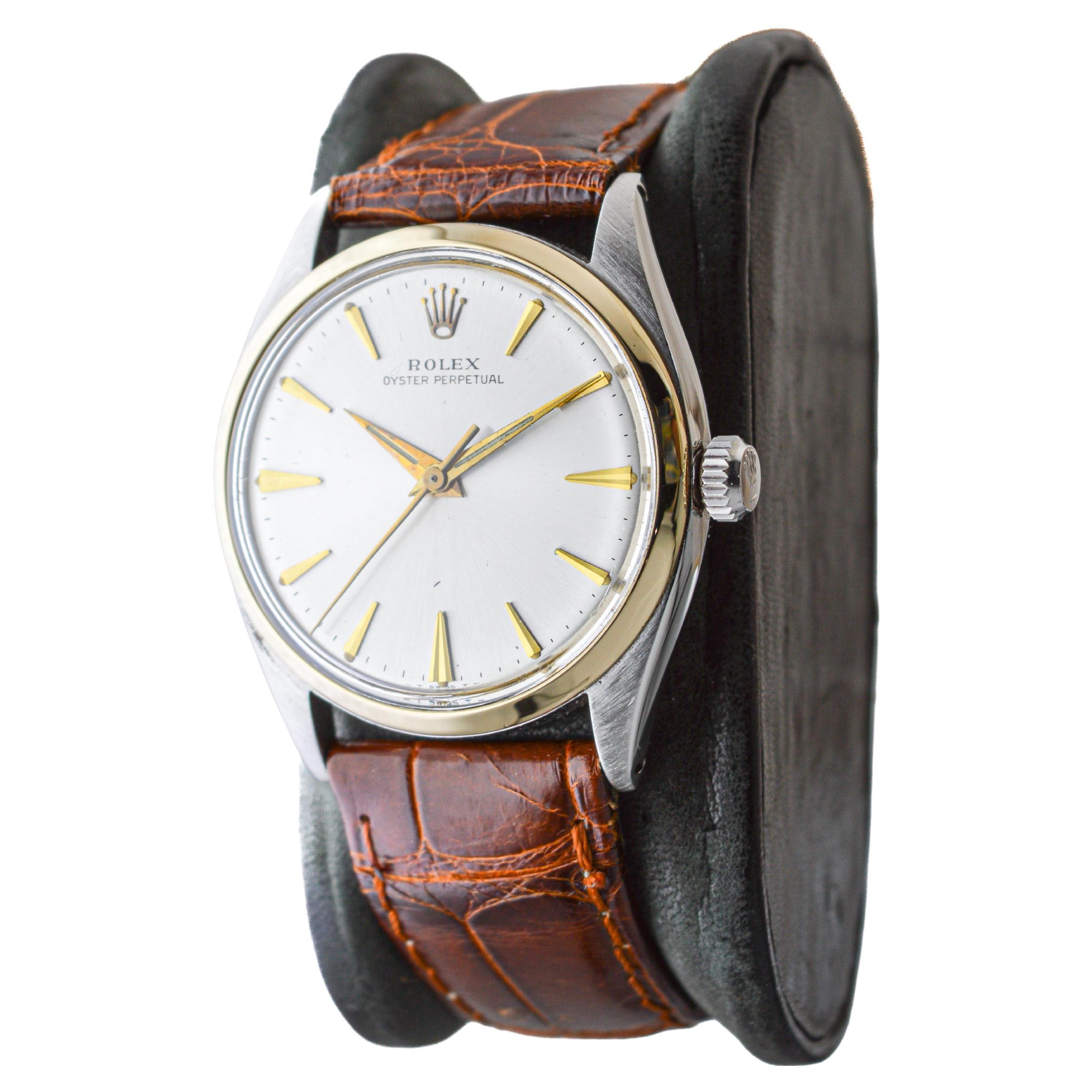 Rolex Steel and Gold Oyster Perpetual with Original Dial Rare Model circa, 1950s For Sale 1