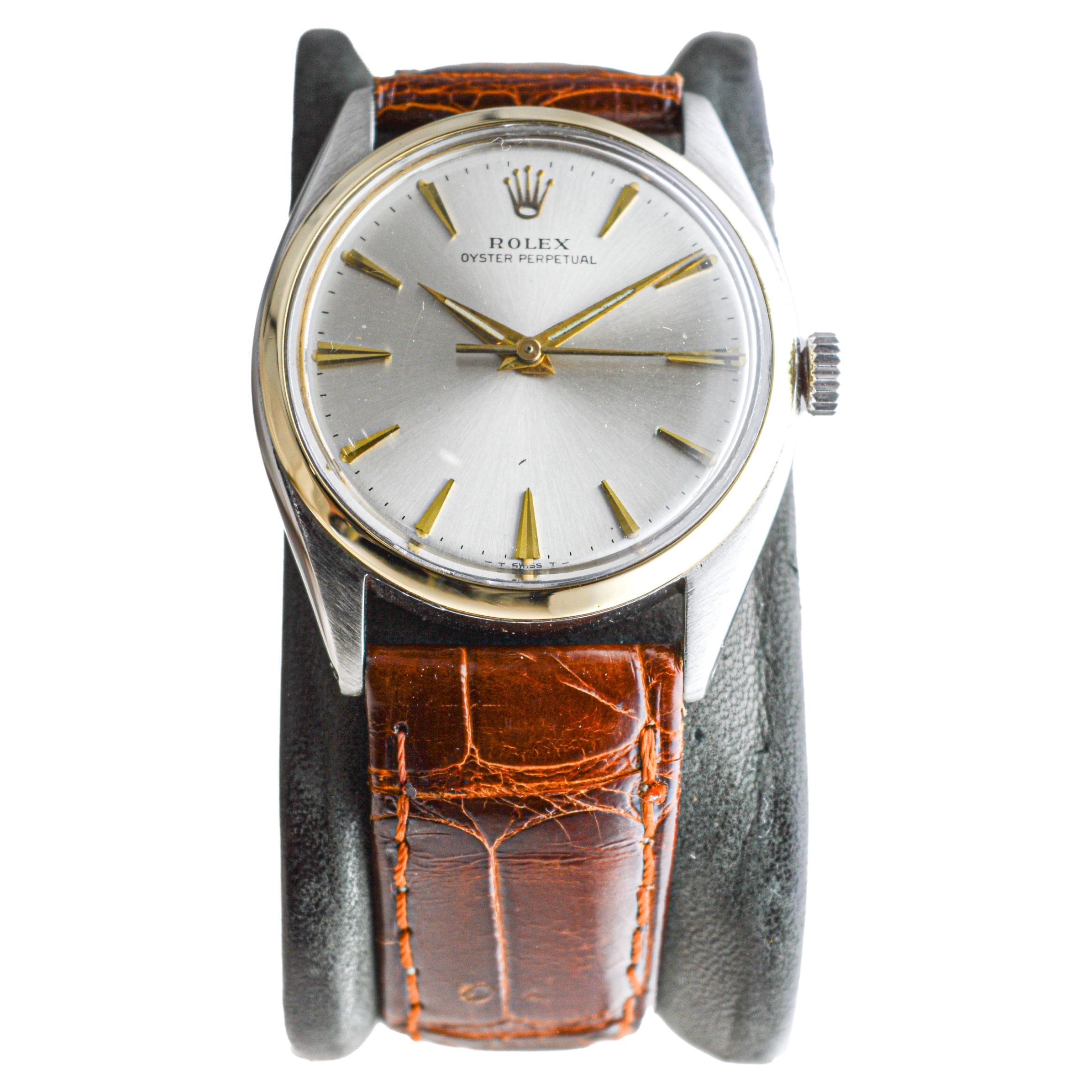 Rolex Steel and Gold Oyster Perpetual with Original Dial Rare Model circa, 1950s For Sale 2