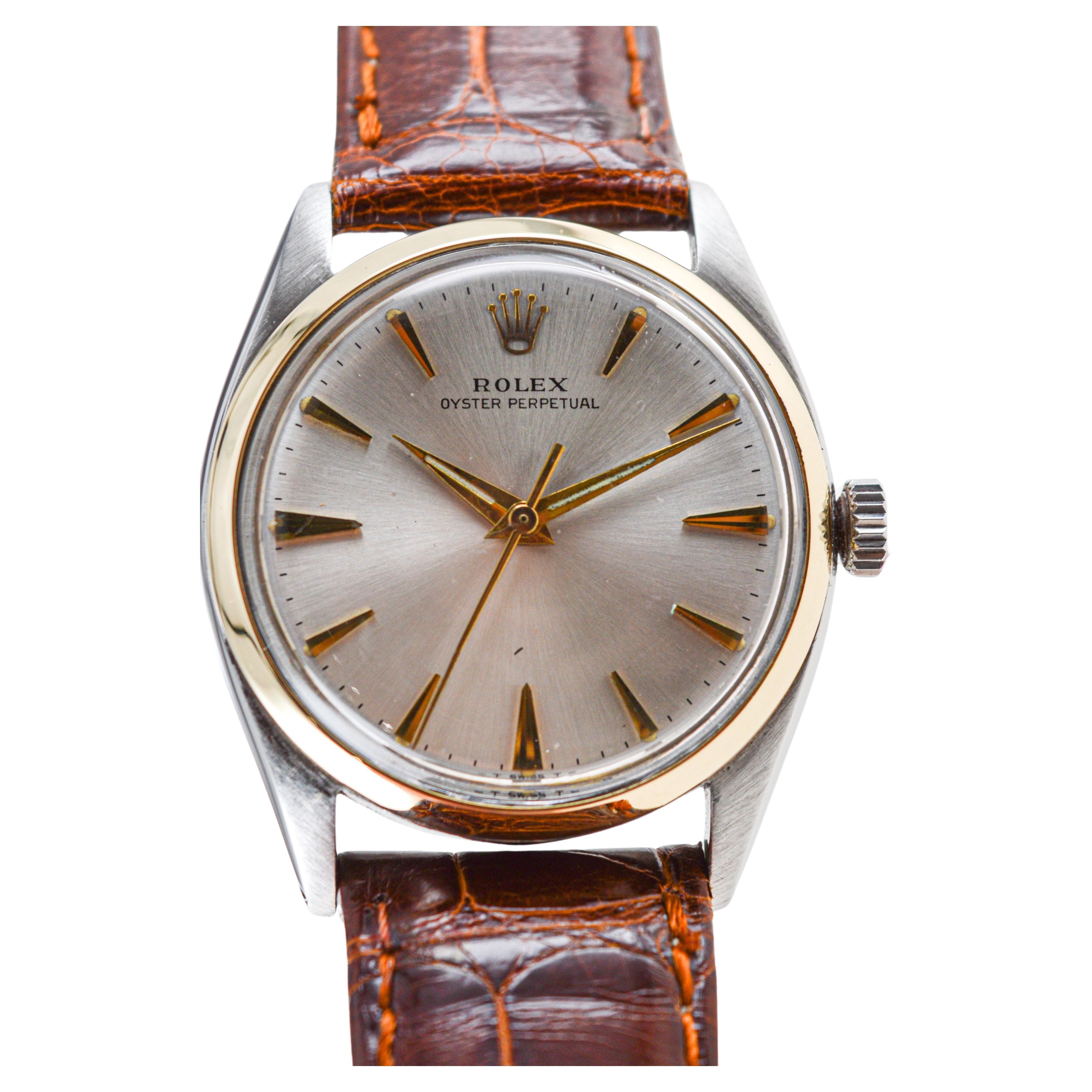 Rolex Steel and Gold Oyster Perpetual with Original Dial Rare Model circa, 1950s For Sale 3