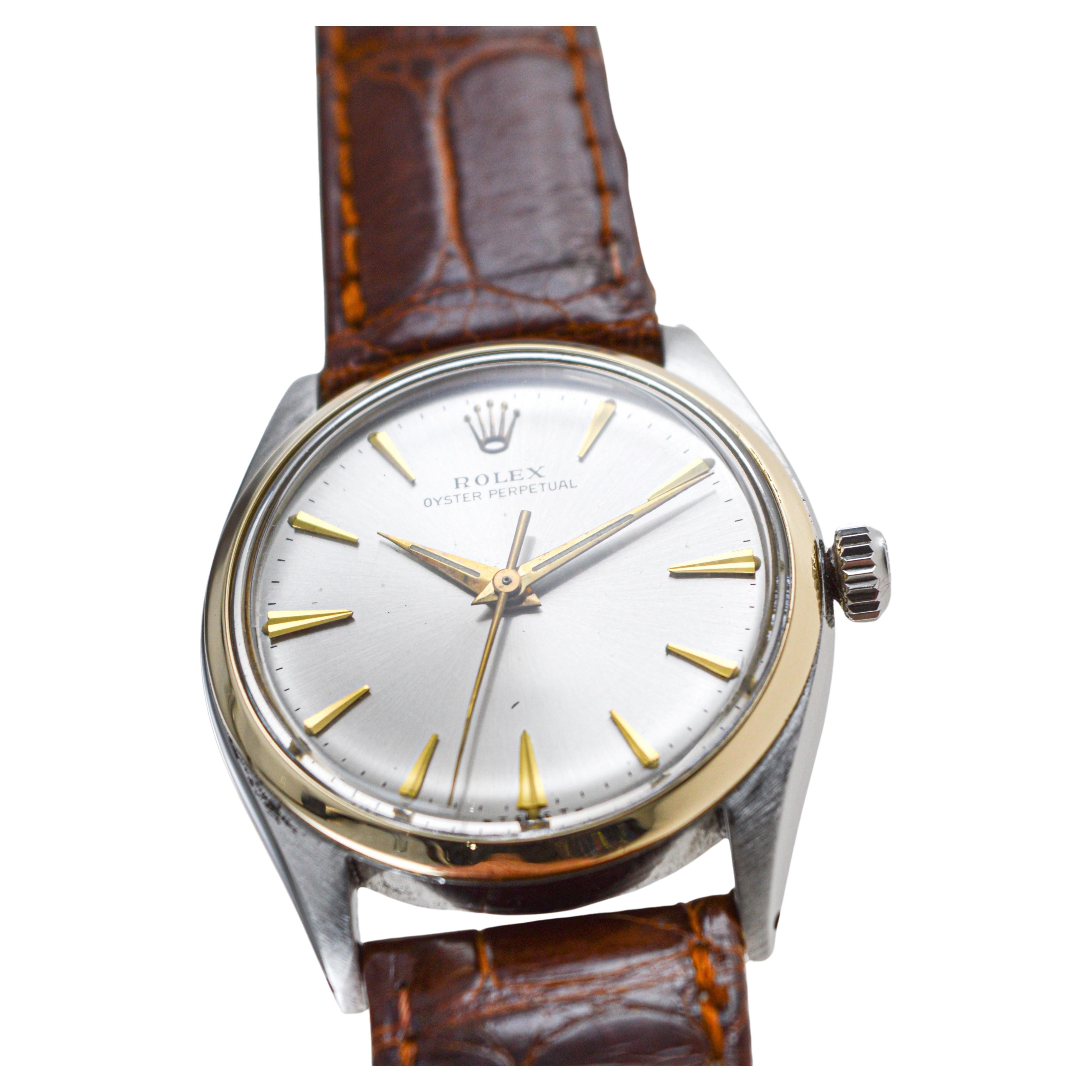 Rolex Steel and Gold Oyster Perpetual with Original Dial Rare Model circa, 1950s For Sale 4