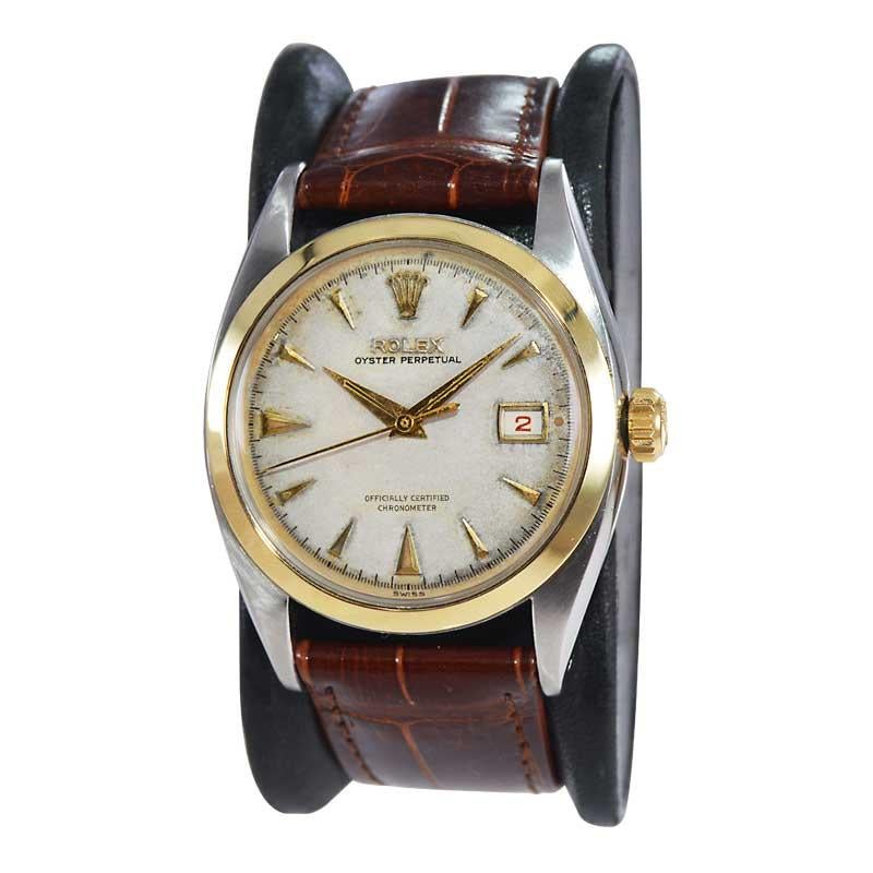 Modernist Rolex Steel and Gold Perpetual from 1952 with an Original Dial, Hands and Crown