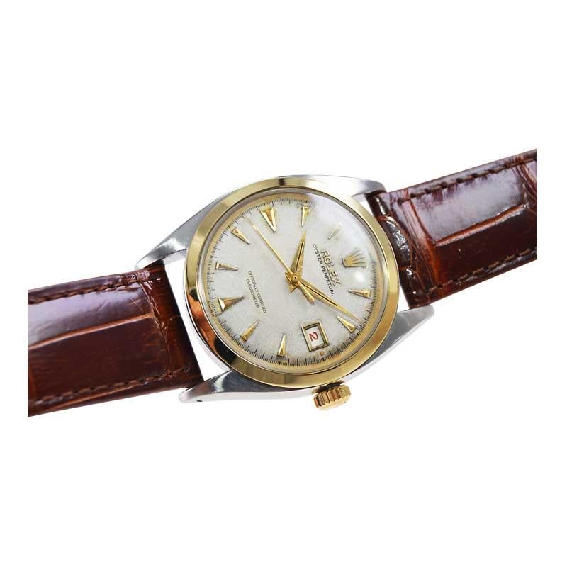 Rolex Steel and Gold Perpetual from 1952 with an Original Dial, Hands and Crown In Excellent Condition In Long Beach, CA