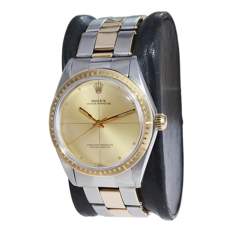 Modern Rolex Steel and Gold Zephyr with Bracelet and Original Dial from Late 1960's For Sale