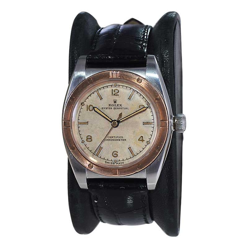 Rolex Montre « Bubble Back » en acier et or rose avec cadran d'origine rare de 1942 en vente 1