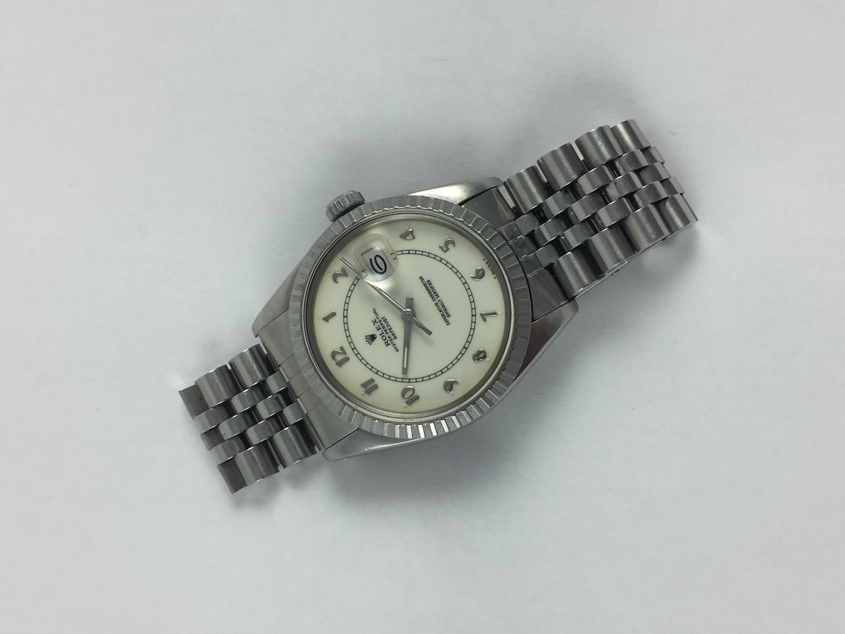 Women's or Men's Rolex Steel and White Gold Boiler Gauge Datejust Watch with Papers, 1980s For Sale