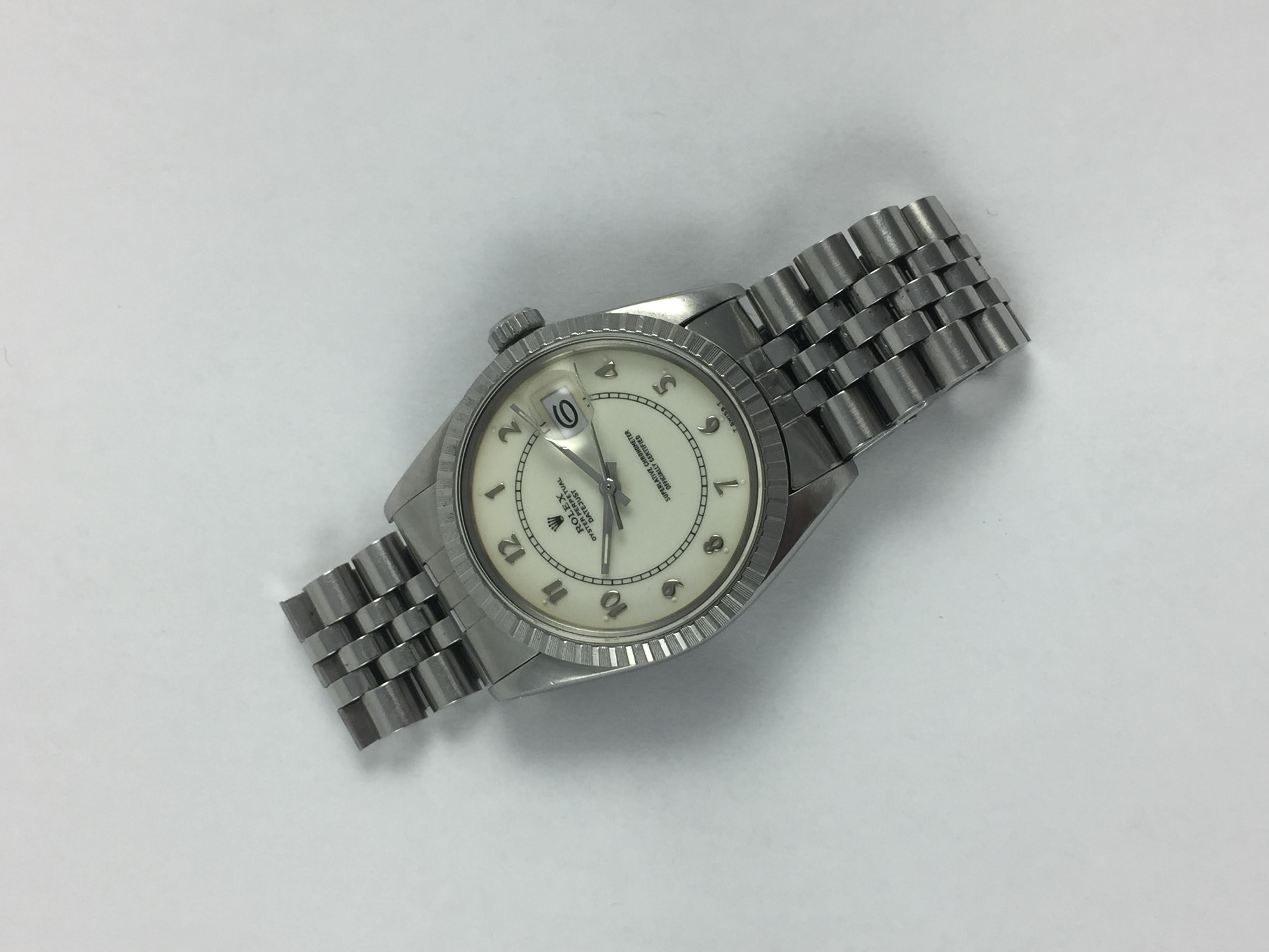 Rolex Steel and White Gold Boiler Gauge Datejust Watch with Papers, 1980s For Sale 1
