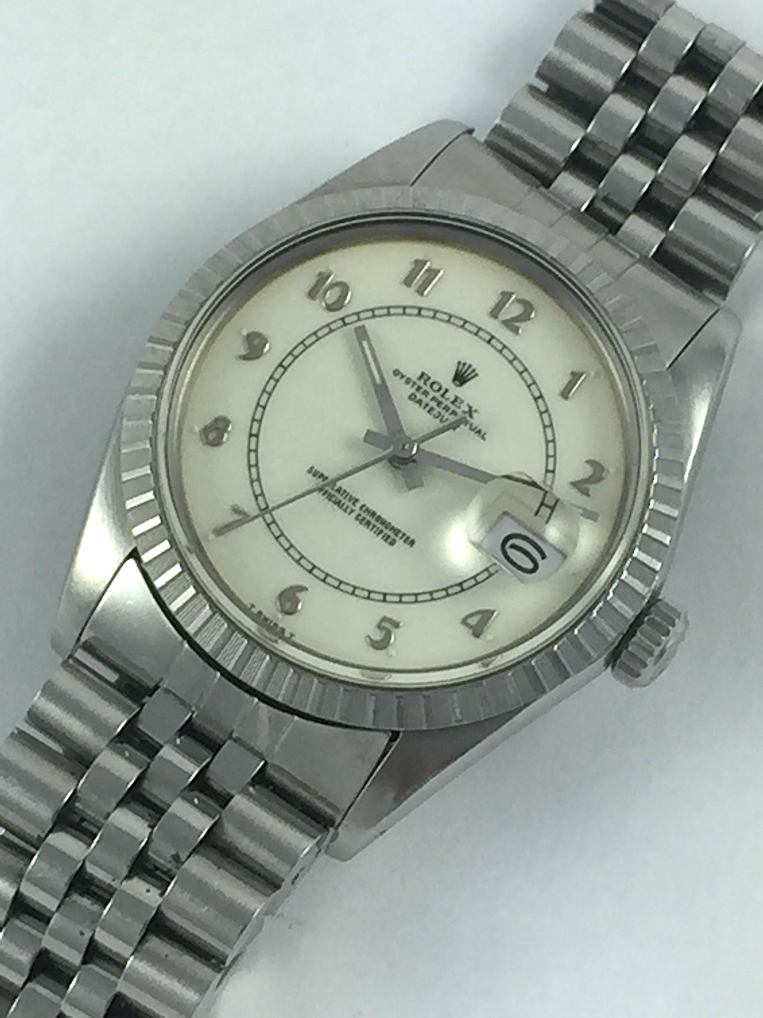 Rolex Steel and White Gold Boiler Gauge Datejust Watch with Papers, 1980s For Sale 2