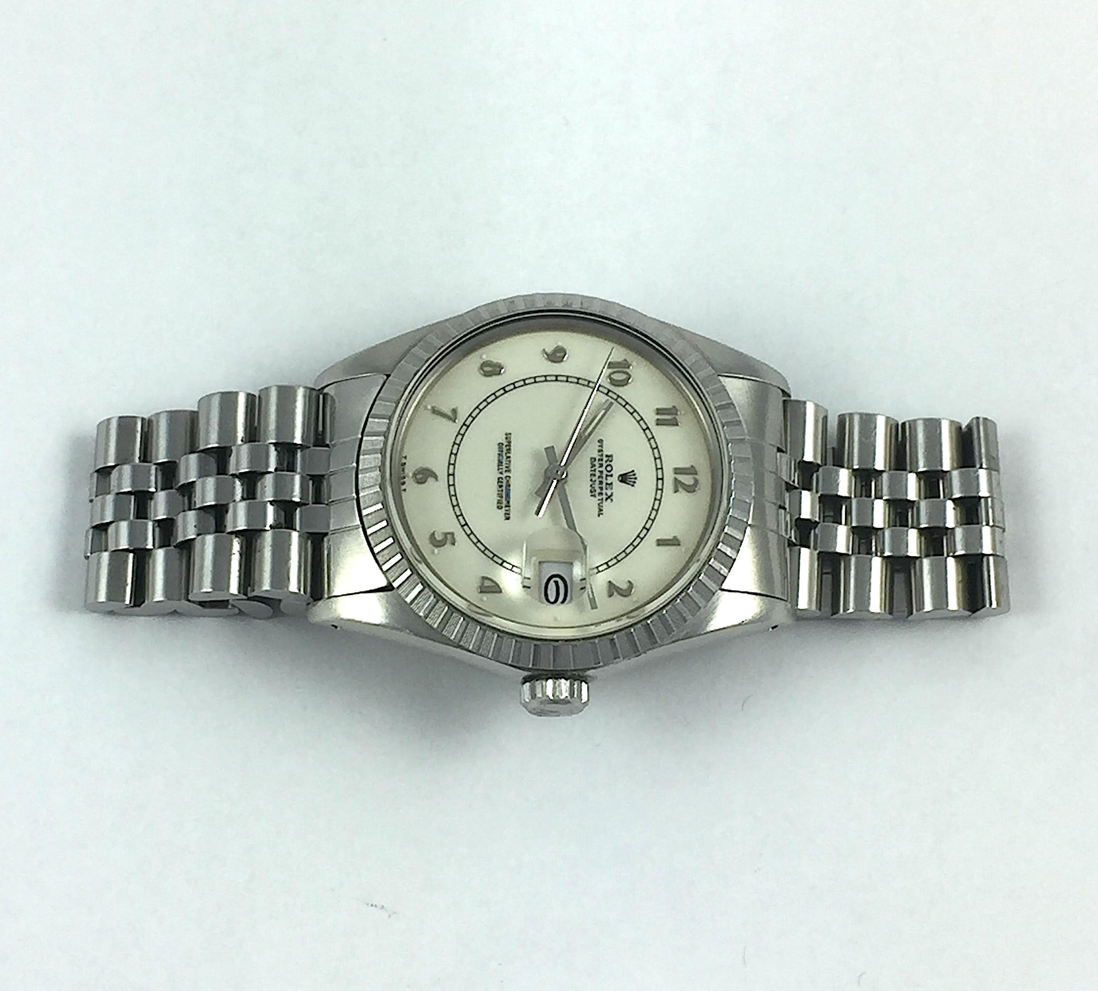 Rolex Steel and White Gold Boiler Gauge Datejust Watch with Papers, 1980s For Sale 3