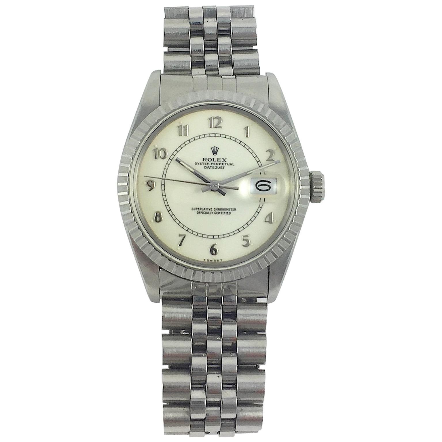 Rolex Steel and White Gold Boiler Gauge Datejust Watch with Papers, 1980s For Sale