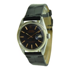 Vintage Rolex Steel and White Gold Datejust with Unusual Black Dial from 1962 or 1963