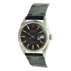 Rolex Steel and White Gold Datejust with Unusual Black Dial Rose Batons, Early 1