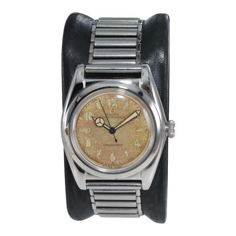 Art Deco Rolex Steel Bubble Back with Original Dial and Ladder Bracelet, circa 1942 or 43 For Sale