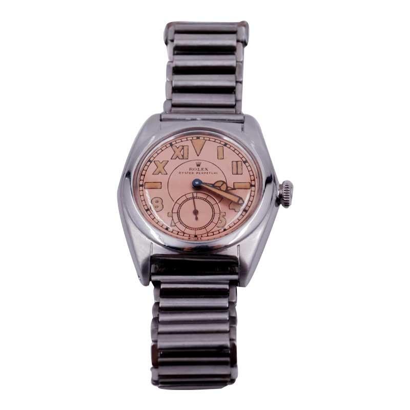 Rolex Steel Bubble Back with Romabic Dial 1940's with Original Ladder Bracelet 2