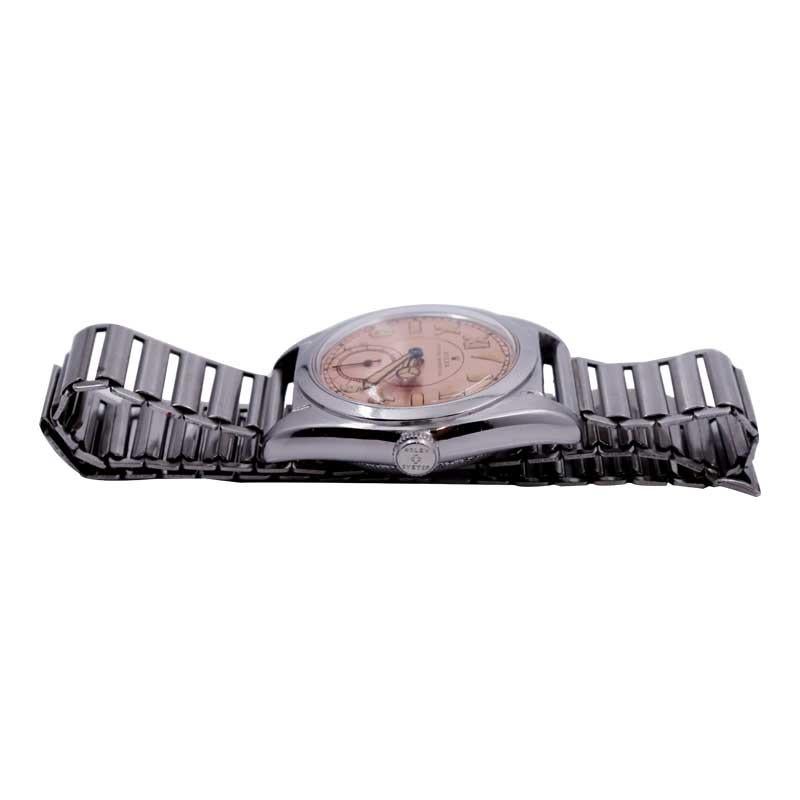 Rolex Steel Bubble Back with Romabic Dial 1940's with Original Ladder Bracelet 5