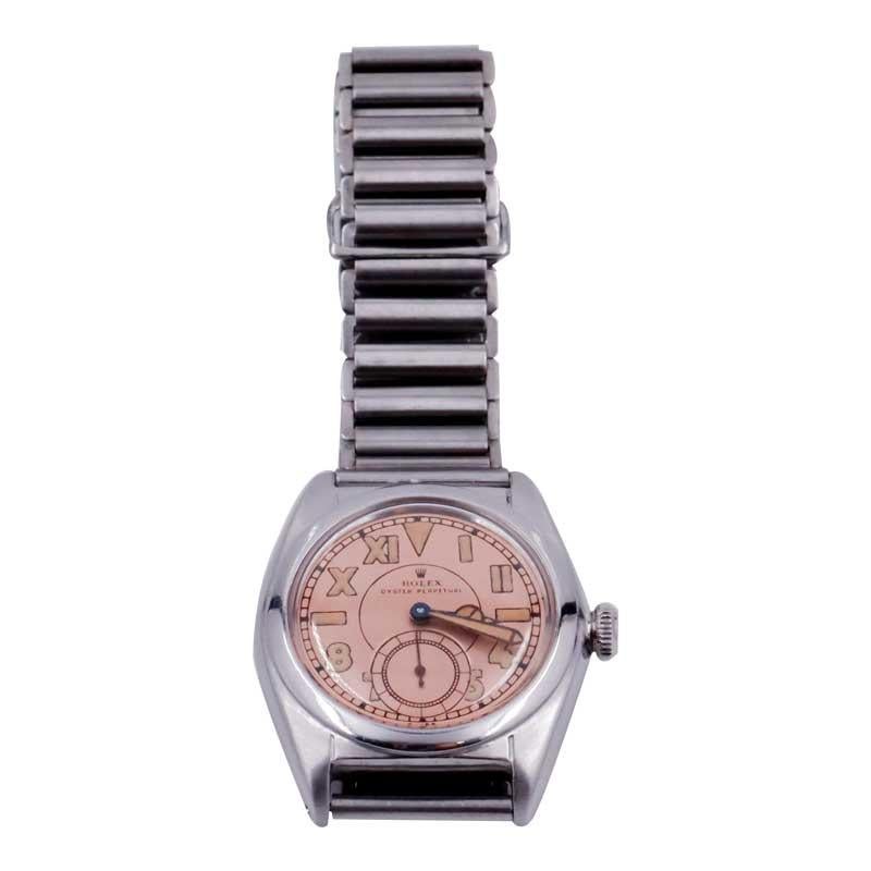 Women's or Men's Rolex Steel Bubble Back with Romabic Dial 1940's with Original Ladder Bracelet