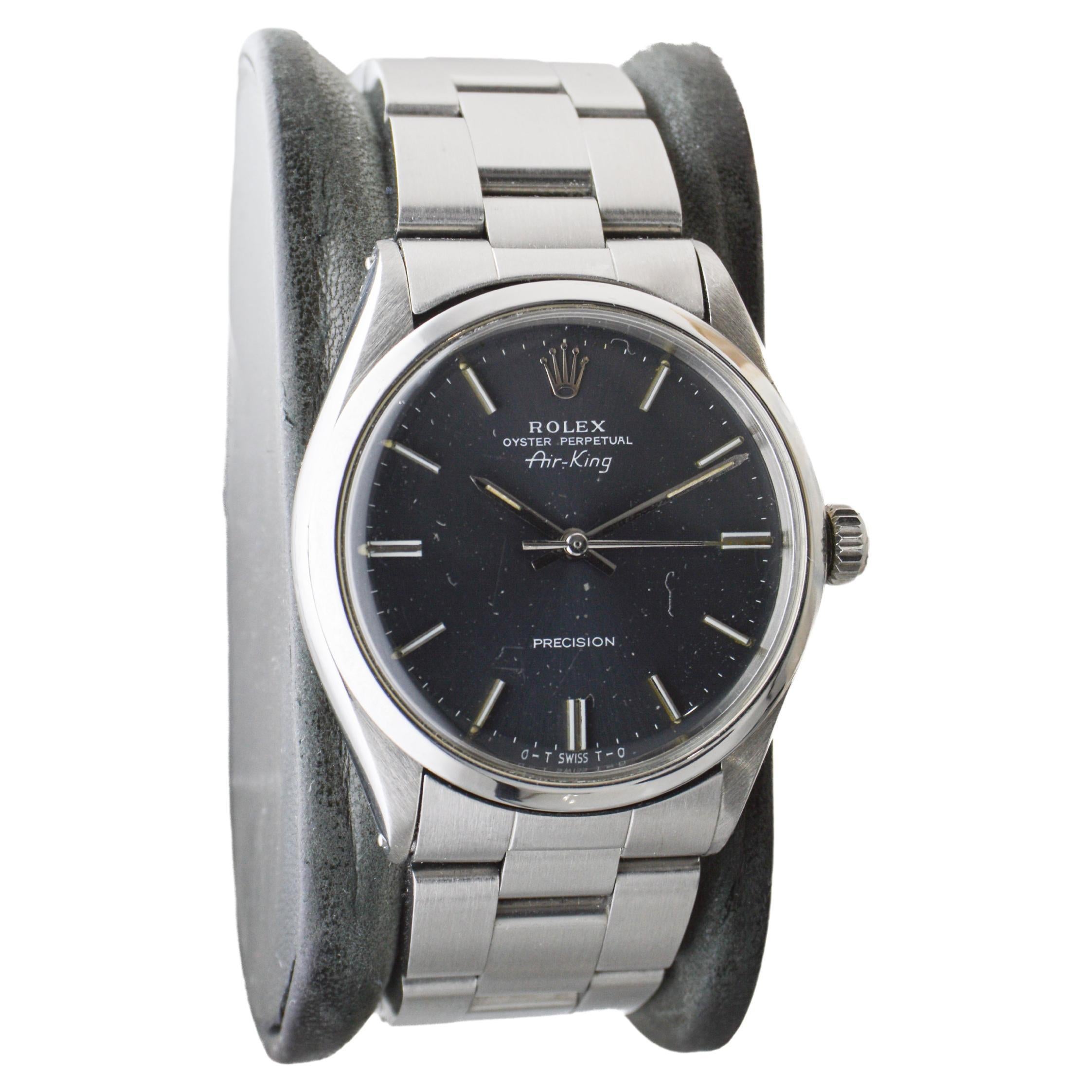 Modern Rolex Steel Classic Air King with Rare Dial and Original Bracelet circa, 1970's For Sale