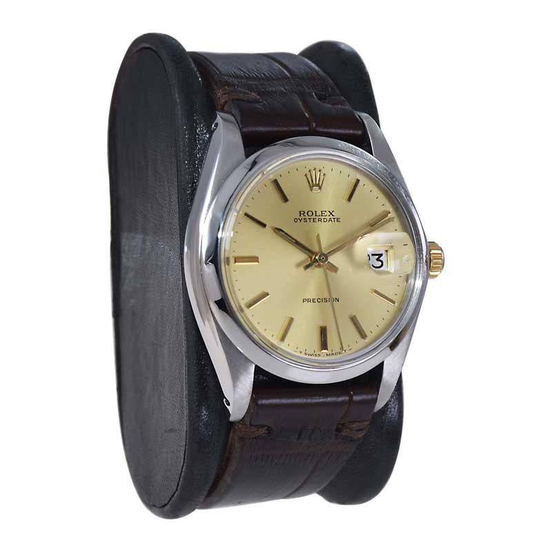 FACTORY / HOUSE: Rolex Watch Company 
STYLE / REFERENCE: Oyster Date / Reference 6694
METAL / MATERIAL: Stainless Steel
CIRCA / YEAR: Late 1960's
DIMENSIONS / SIZE: Length 42mm x Diameter 35mm
MOVEMENT / CALIBER: Manual Winding / 17 Jewels 
DIAL /