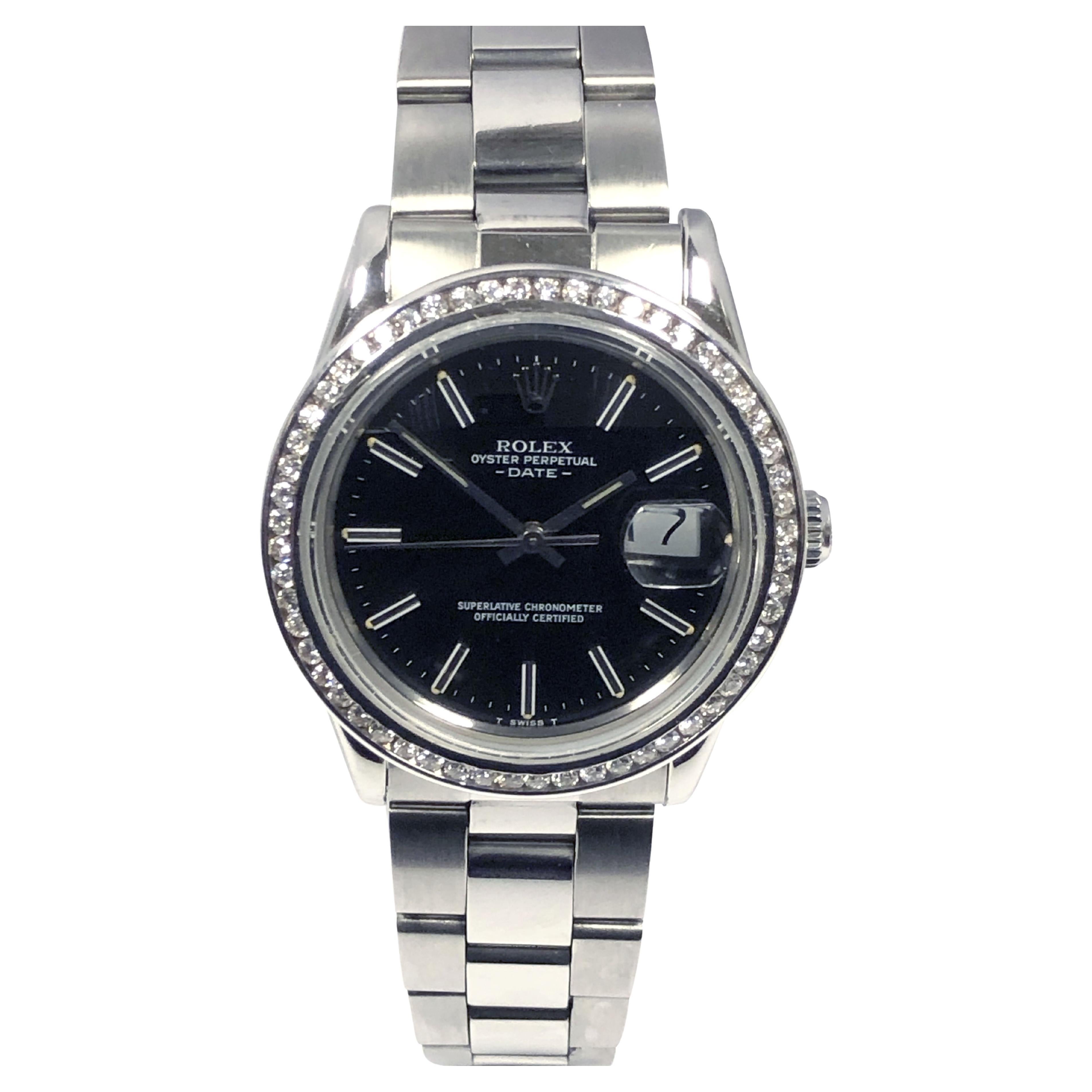 Rolex Steel Date Model Automatic Wrist Watch with Diamond Bezel For Sale