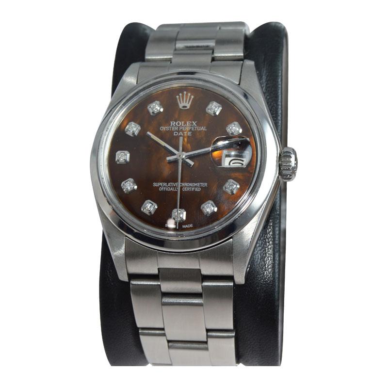 FACTORY / HOUSE: Rolex Watch Company
STYLE / REFERENCE: Oyster Perpetual Date / Reference 1501
METAL / MATERIAL: Stainless Steel
CIRCA / YEAR: 1960's
DIMENSIONS / SIZE: Length 42mm x Diameter 34mm
MOVEMENT / CALIBER: Perpetual Winding / 26 Jewels /