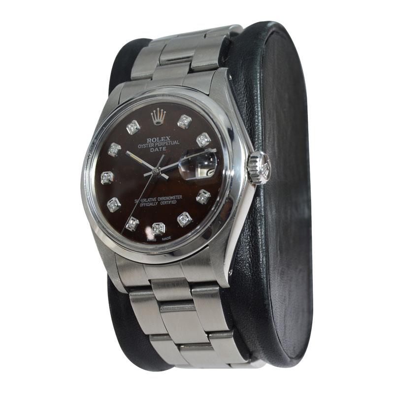 Moderne Rolex Oyster Perpetual Date avec cadran personnalisé en nacre et diamants, années 1960 en vente