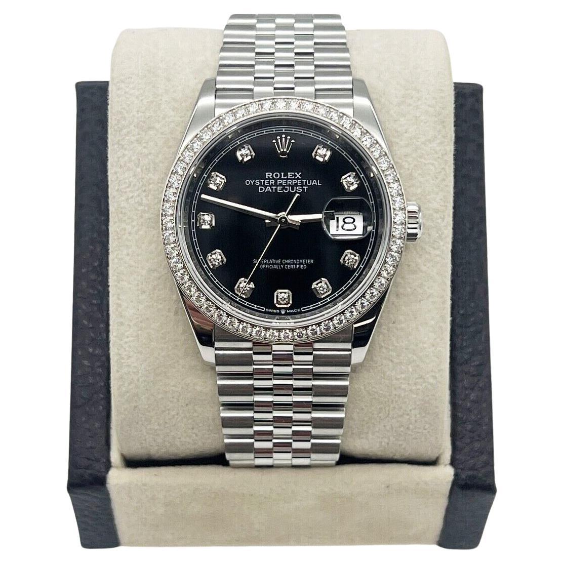 Rolex Steel Datejust 126284RBR Black Factory Diamond Dial and Bezel Box Paper For Sale