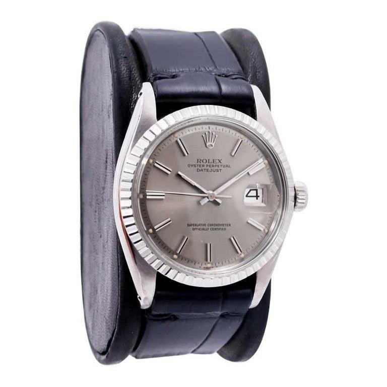 FACTORY / HOUSE: Rolex Watch Company
STYLE / REFERENCE: Oyster Perpetual Datejust / Reference 1603
METAL / MATERIAL: Stainless Steel
CIRCA / YEAR: 1970's
DIMENSIONS / SIZE:  Length 44mm X Diameter 36mm
MOVEMENT / CALIBER: Perpetual Winding / 26