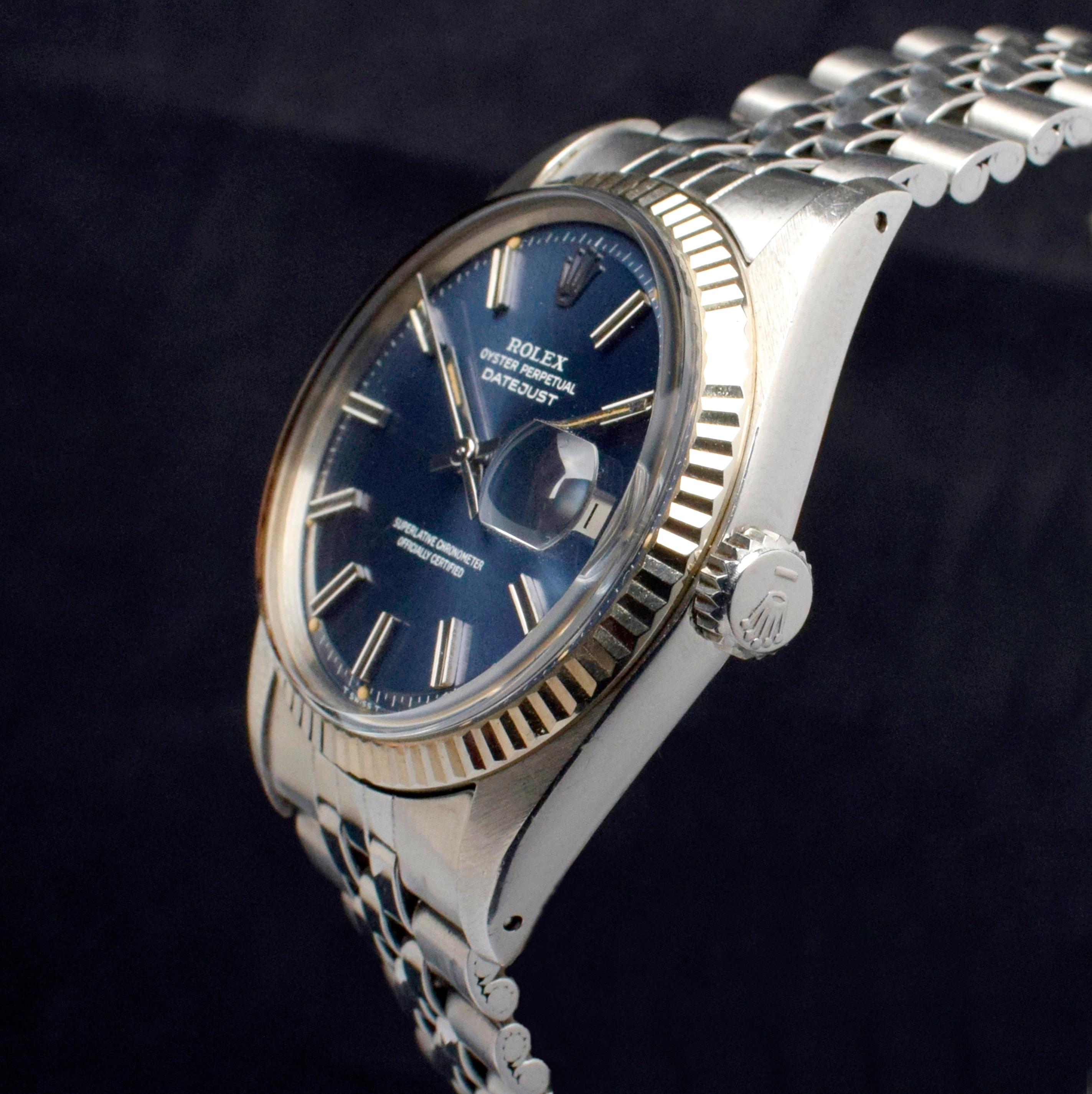 Rolex Datejust in acciaio Quadrante blu viola 1601 Orologio automatico, 1972 In condizioni discrete a Central & Western District, HK
