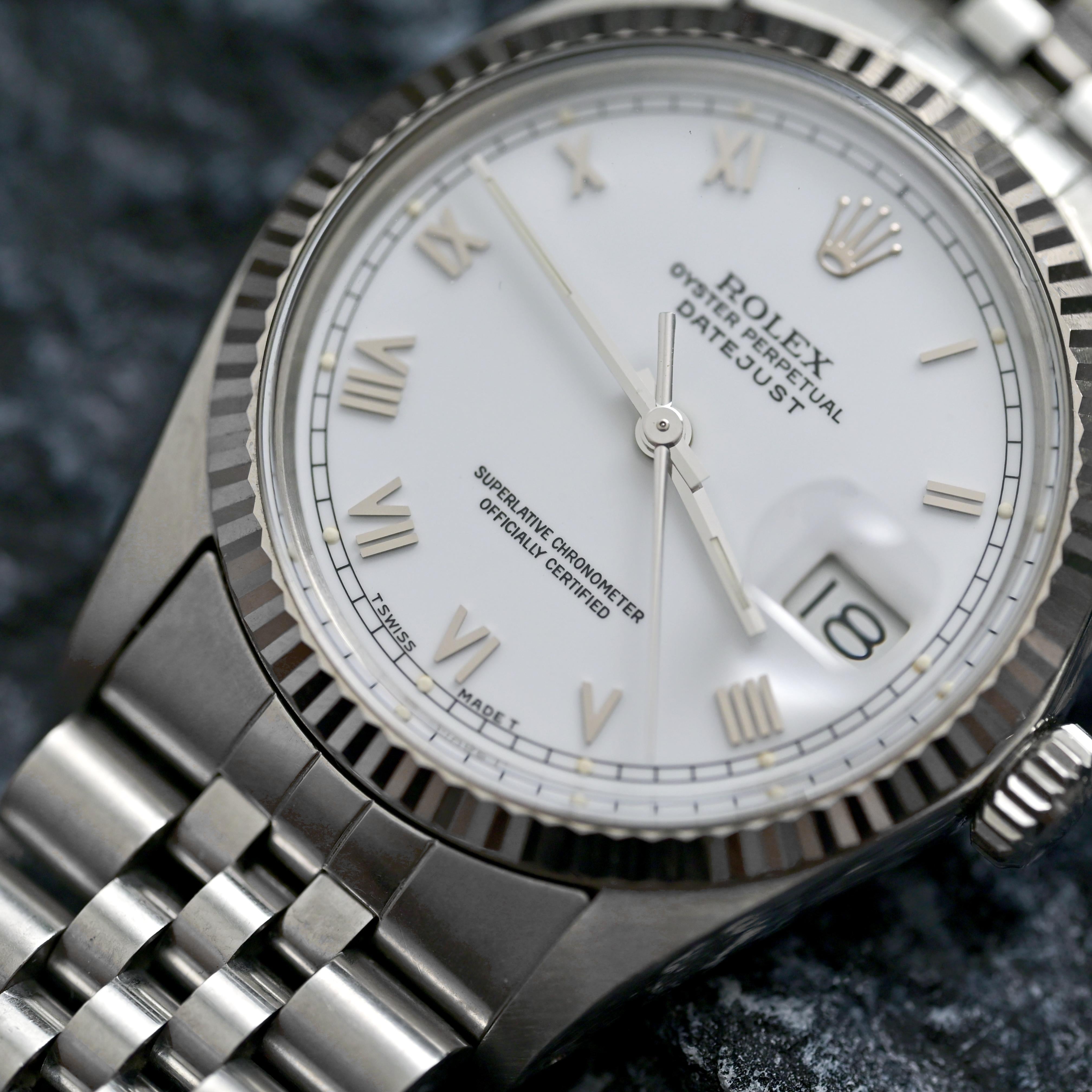 Rolex Montre automatique Datejust avec cadran blanc et index romains 16014, 1984 en vente 2
