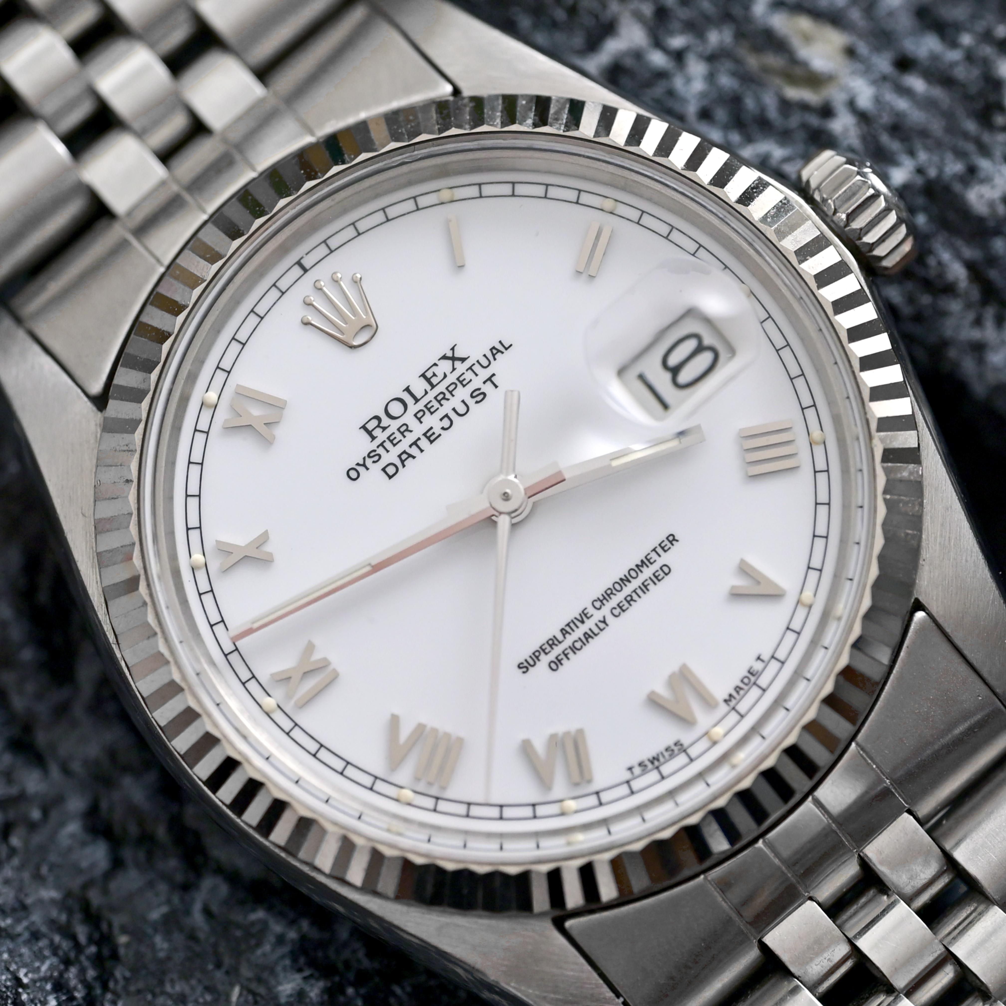 Rolex Montre automatique Datejust avec cadran blanc et index romains 16014, 1984 en vente 3