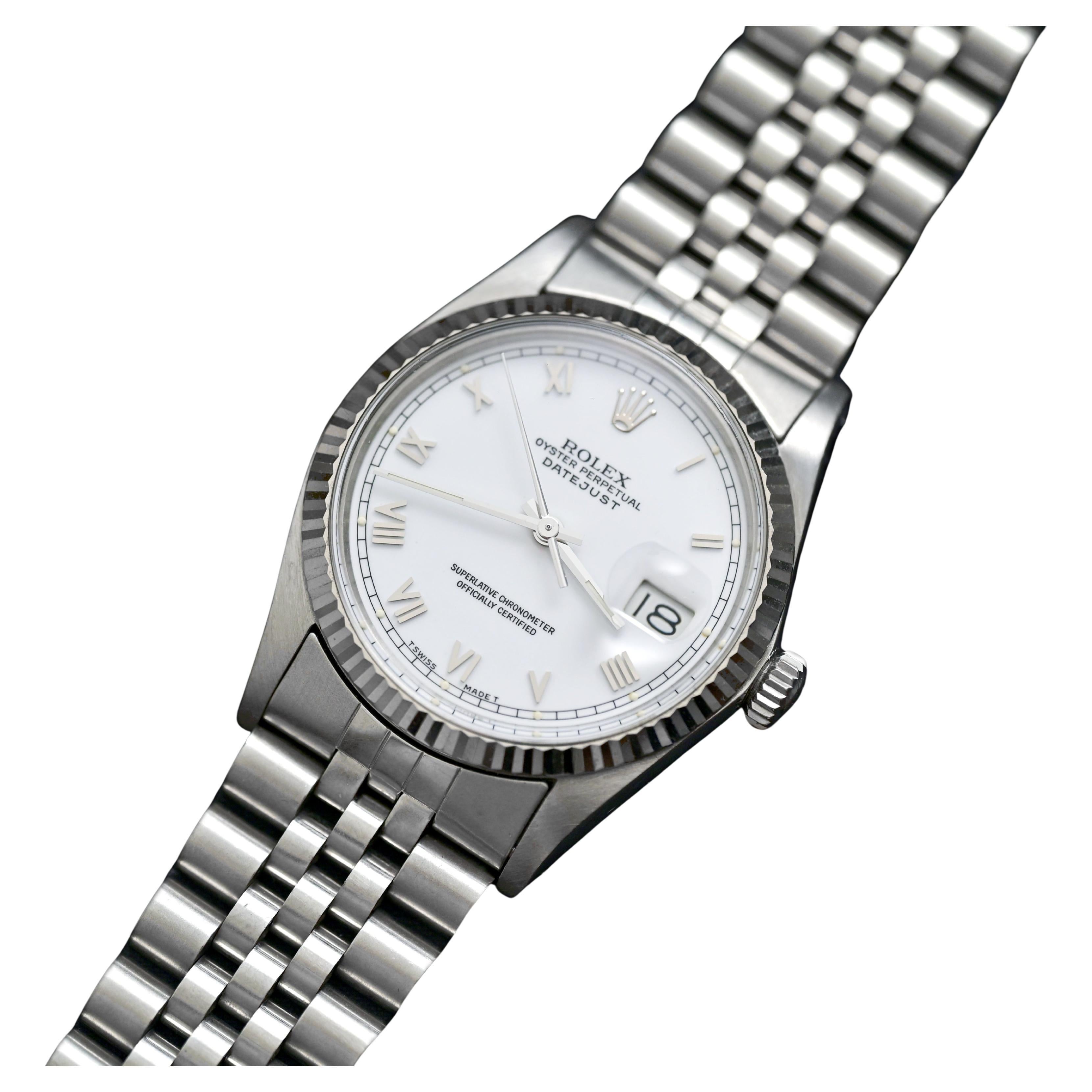 Rolex Montre automatique Datejust avec cadran blanc et index romains 16014, 1984