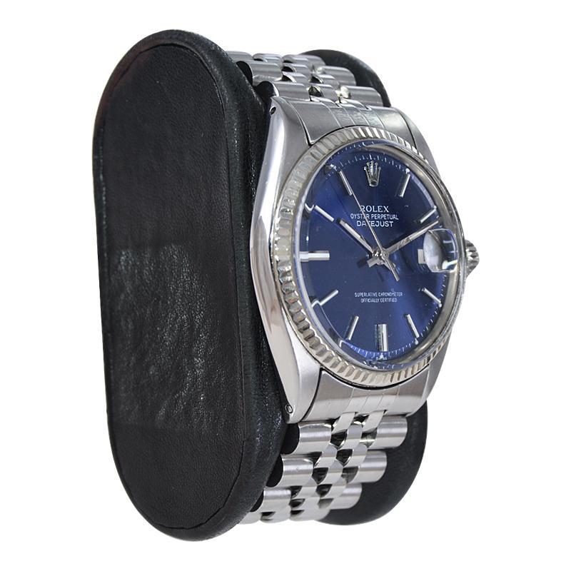 Rolex Stahl Datejust mit klassischem blauem Original-Zifferblatt aus den frühen 1970er Jahren im Zustand „Hervorragend“ in Long Beach, CA