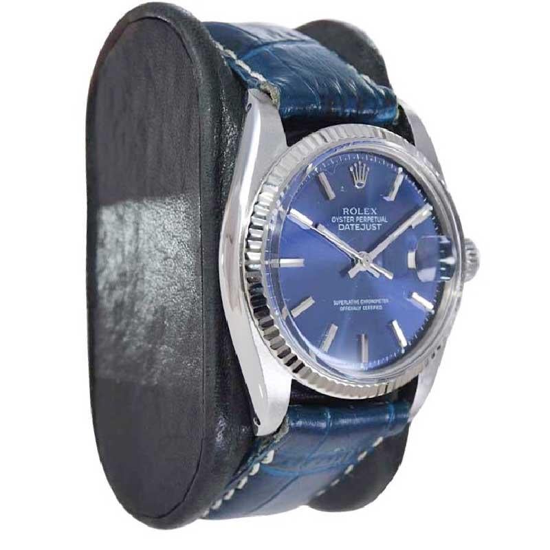 Modernist Rolex Steel Datejust with Classic Original Blue Dial from Early 1970's