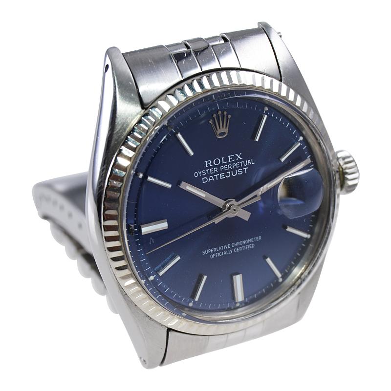 Rolex Stahl Datejust mit klassischem blauem Original-Zifferblatt aus den frühen 1970er Jahren 1