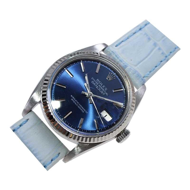 Rolex Steel Datejust with Classic Original Blue Dial from Early 1970's In Excellent Condition In Long Beach, CA
