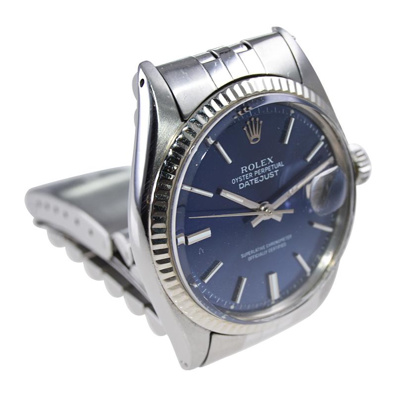 Rolex Stahl Datejust mit klassischem blauem Original-Zifferblatt aus den frühen 1970er Jahren 2