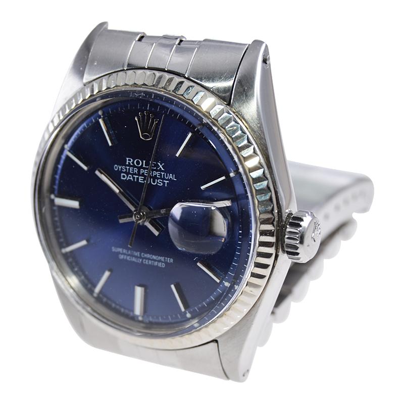 Rolex Stahl Datejust mit klassischem blauem Original-Zifferblatt aus den frühen 1970er Jahren 3