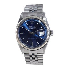 Rolex Stahl Datejust mit klassischem blauem Original-Zifferblatt aus den frühen 1970er Jahren