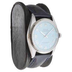 Rolex Steel Datejust with Custom Blue Dial circa, 1960's Patent Leather Strap