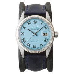 Rolex Datejust aus Stahl mit blauem Zifferblatt, 1960er Jahre, Lacklederarmband