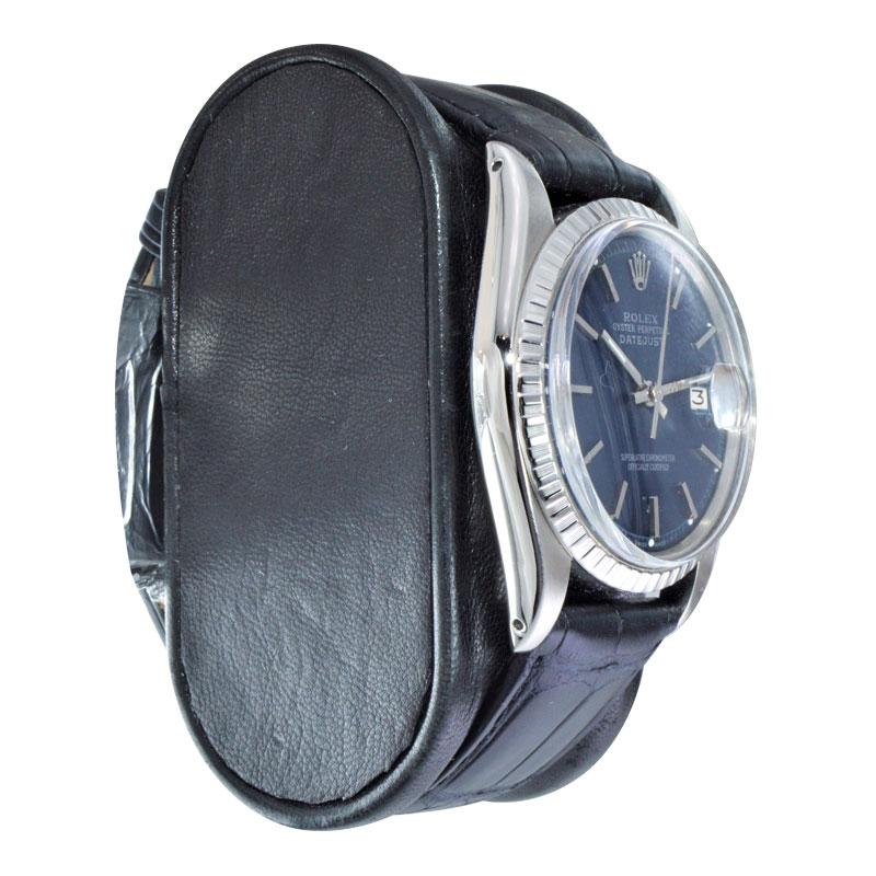 Women's or Men's Rolex Steel Datejust with Custom Dark Blue Dial from 1972 For Sale