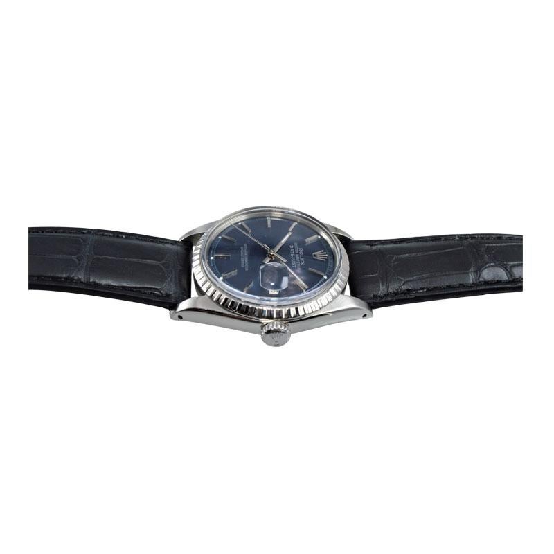Rolex Steel Datejust with Custom Dark Blue Dial from 1972 For Sale 1