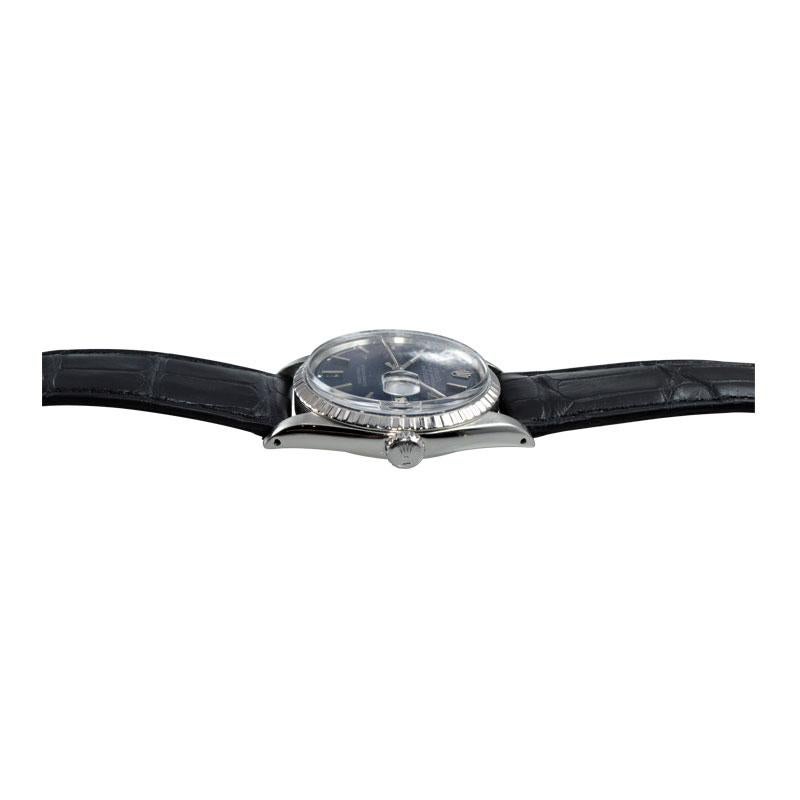 Rolex Steel Datejust with Custom Dark Blue Dial from 1972 For Sale 2