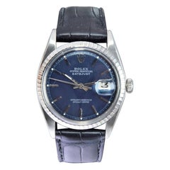 Rolex Stahl Datejust mit maßgefertigtem dunkelblauem Zifferblatt aus dem Jahr 1972