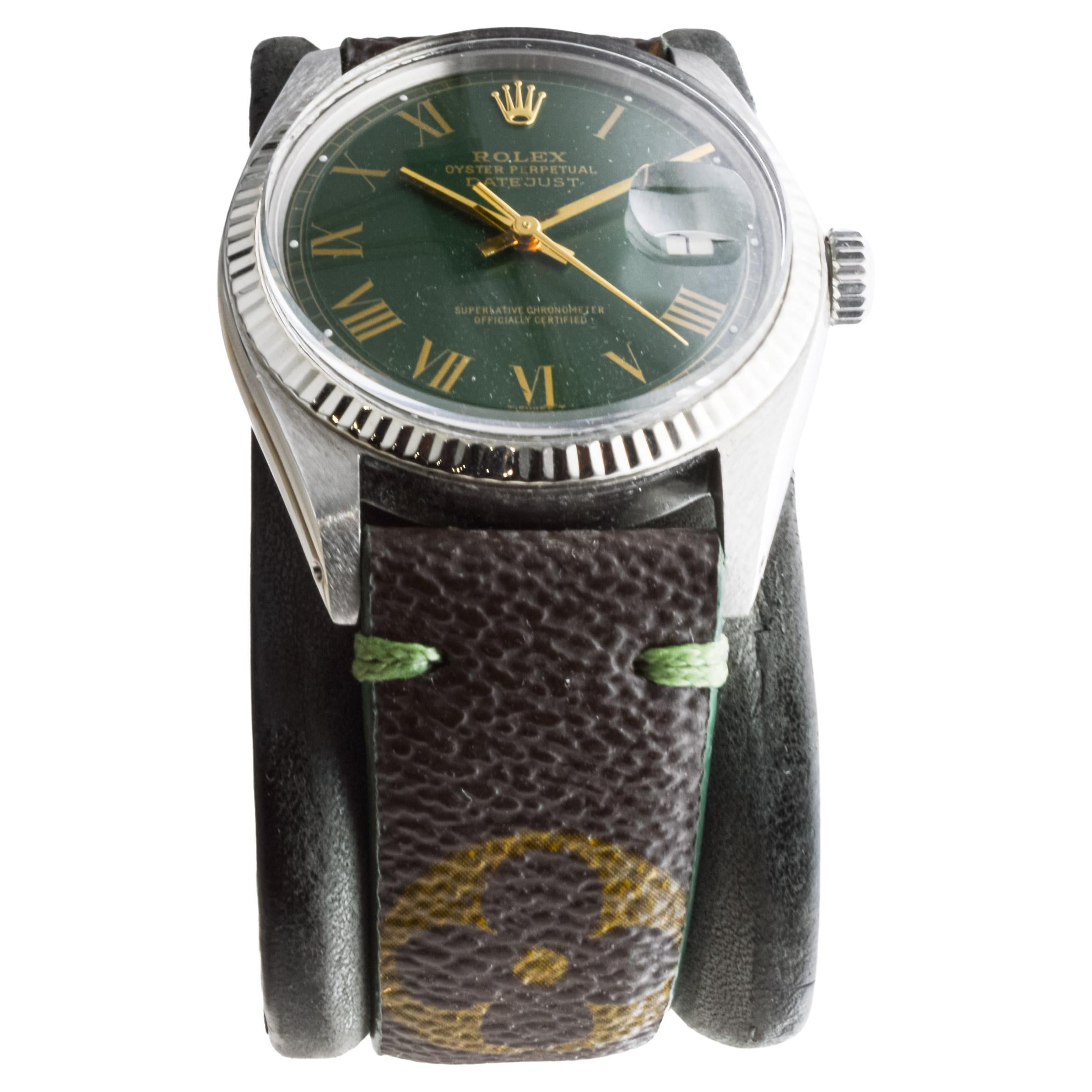 Rolex Stahl Datejust mit maßgefertigtem Zifferblatt und Louis Vuitton Custom Riemen ca. 1970er Jahre (Moderne) im Angebot