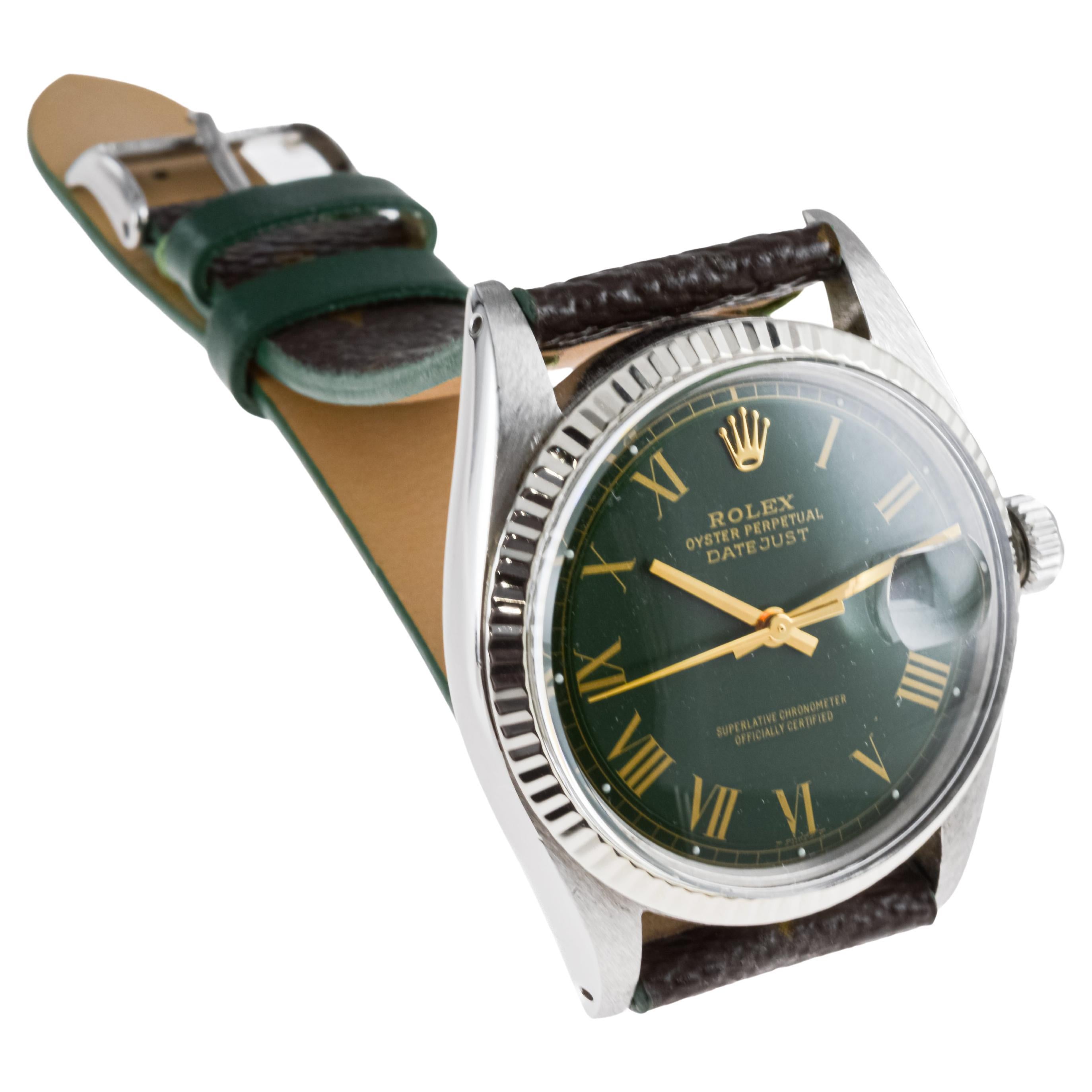 Rolex Stahl Datejust mit maßgefertigtem Zifferblatt und Louis Vuitton Custom Riemen ca. 1970er Jahre für Damen oder Herren im Angebot