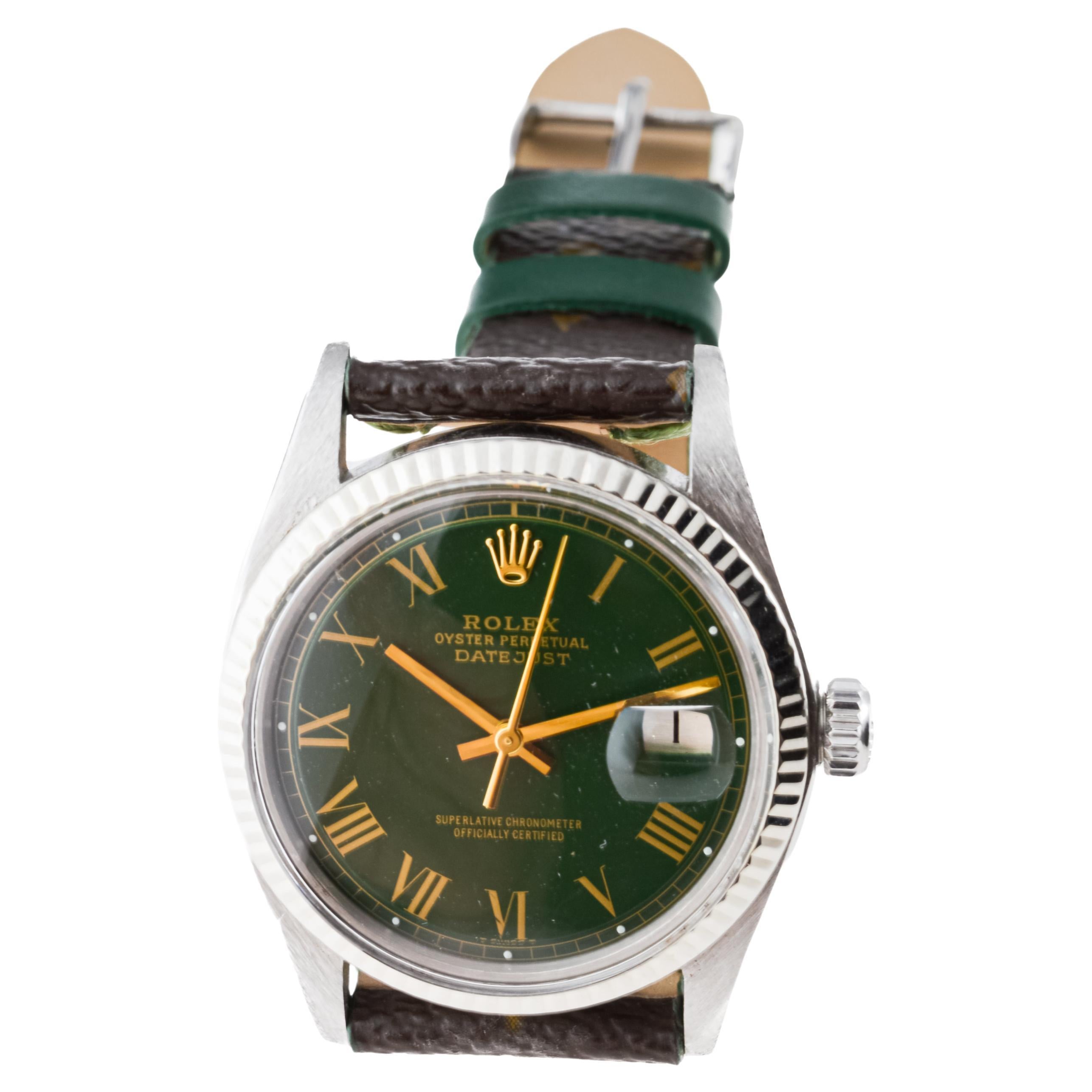 Rolex Stahl Datejust mit maßgefertigtem Zifferblatt und Louis Vuitton Custom Riemen ca. 1970er Jahre im Angebot 1