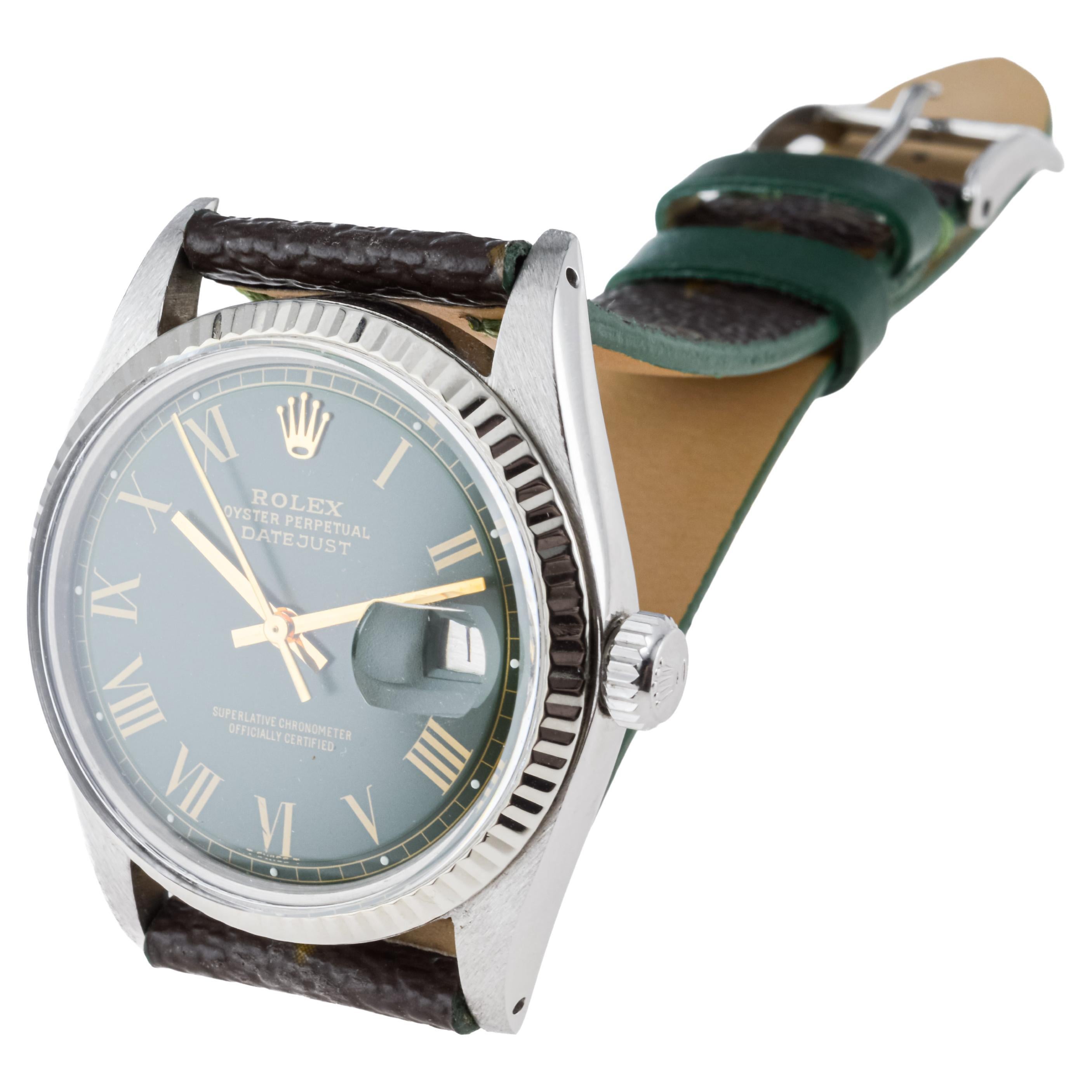 Rolex Stahl Datejust mit maßgefertigtem Zifferblatt und Louis Vuitton Custom Riemen ca. 1970er Jahre im Angebot 2